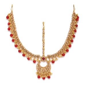 Traditional Gold-Plated Antique Rhinestone Embellished with Pearls Maatha Patti for Women and Girls