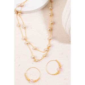 Accessher Gold plated contemporary western long chain necklace with Hoop Earrings