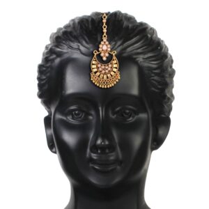 Accessher Gold Plated Ethnic Bindiya Style Maang Tika with American Diamond for Women and Girls