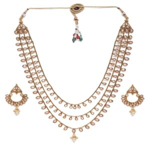 AccessHer Gold Plated Handcrafted Embellished Antique Mala necklace set for women