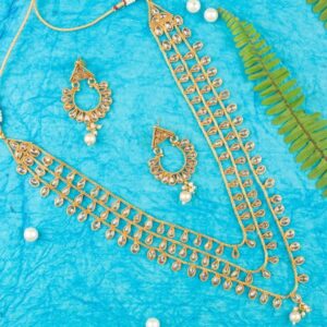 AccessHer Gold Plated Handcrafted Embellished Antique Mala necklace set for women