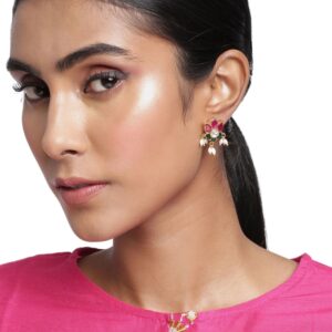 Accessher Gold plated jadau Kundan ruby and emrald embellished stud earrings for women and girls