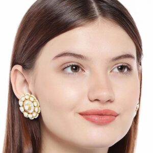 Traditional Gold Plated Oversized Jadau Kundan Studs with Pearls Earrings for Women and girls