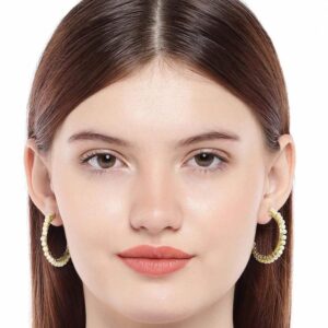Gold Plated White Pearl Tiny Beads Embellished Hoop Earrings for Women and Girls