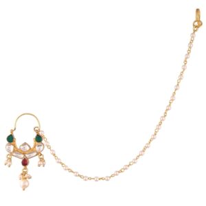 AccessHer Gold Plated Gold Toned Enamel Kundan Floral Pink Ethnic Style Nose rings