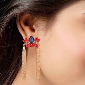AccessHer Gold Plated Unique Crystal Red And Blue Tassle Earrings For Women and Girls
