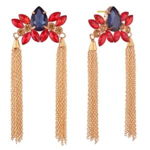 AccessHer Gold Plated Unique Crystal Red And Blue Tassle Earrings For Women and Girls
