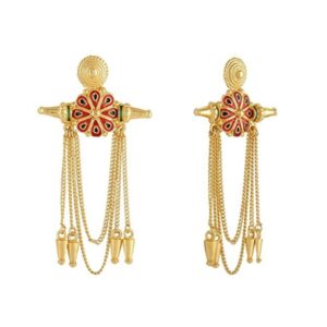 AccessHer Gold Plated Warrior Princess Enamel Dangler Earrings with Chain for Women