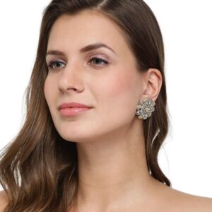 ACCESSHER Golden Copper German Silver Stud Earrings for Women