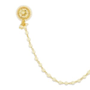 AccessHer Golden Kundan Nose Pin with Chain- (1. 5 Cms)