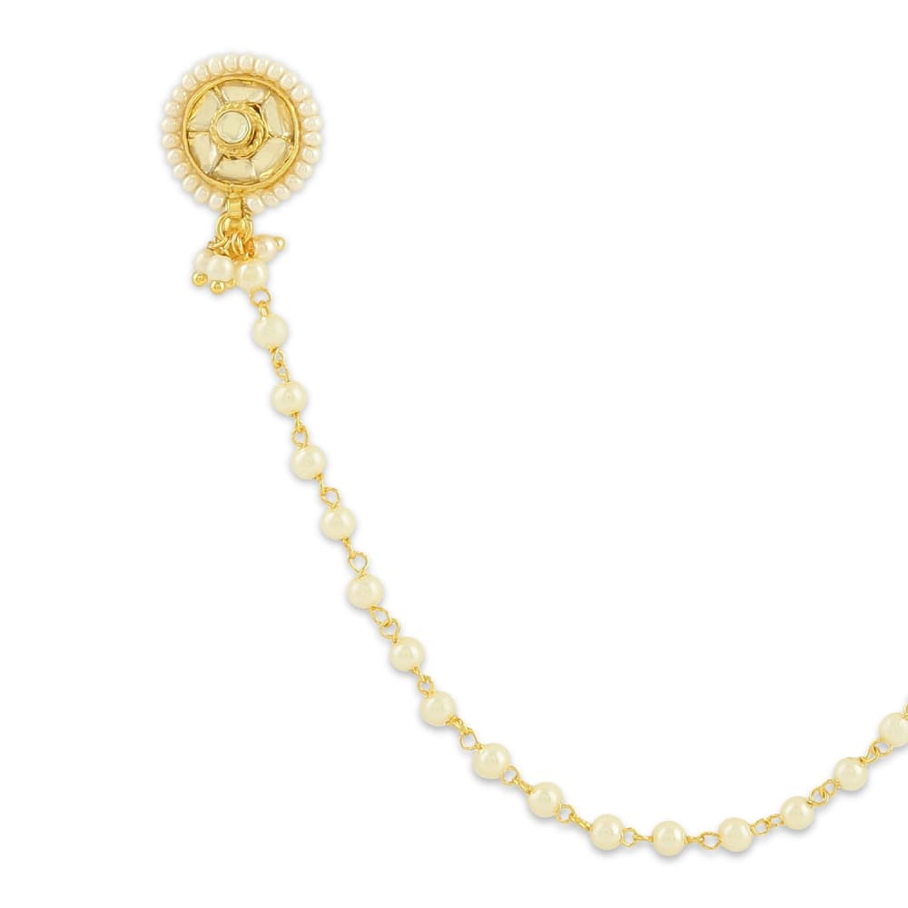 AccessHer Golden Kundan Nose Pin with Chain- (1. 5