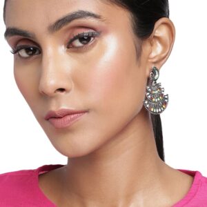 Accessher Oxidized Silver-Plated Studded Filigree Drop Earrings for women and girls