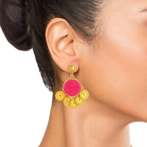 Accessher Pink Druzy Stone with Coins Drop Earrings for Women
