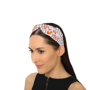 Accessher Retro Polka Dot Black & White Hair Band with Embroidered Flowers