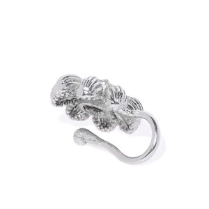 Accessher Silver Ad Nose Pin, Clip On Nose Ring Small Nath Kundan for Women