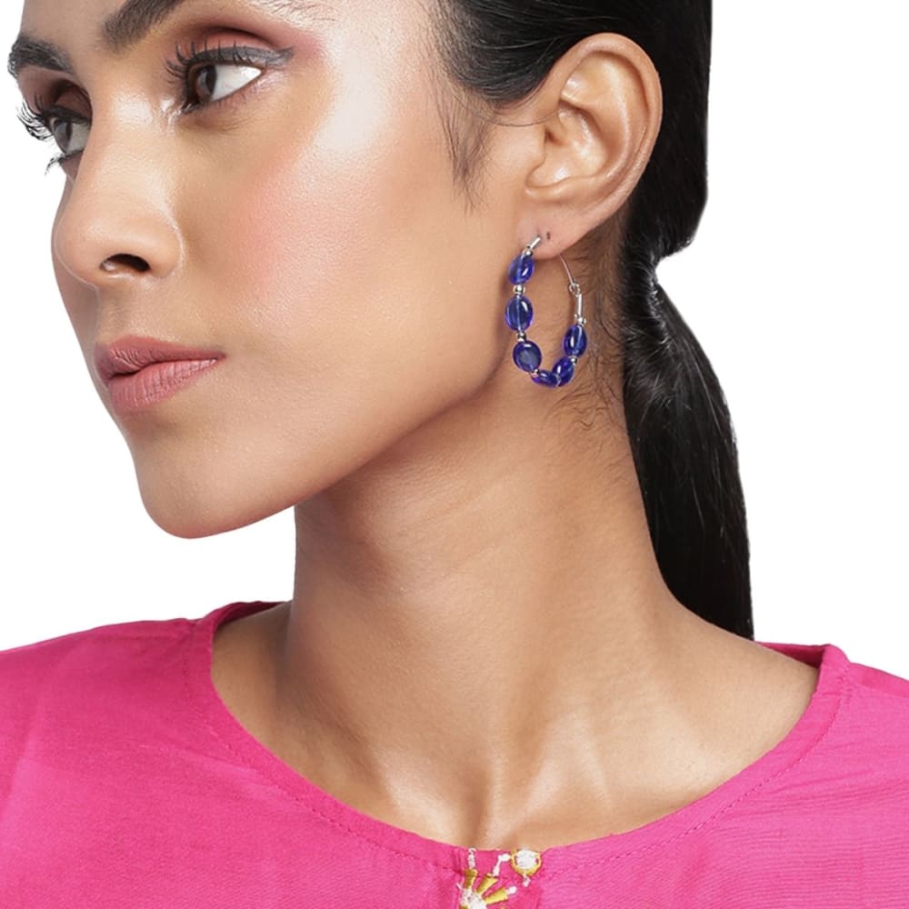 Accessher Silver plated Blue Hoops for women and girls