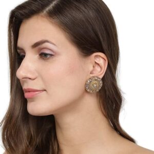 Antique Traditional Gold Plated Rajwadi Semi-Precious Stone Statement Stud Earring for Women