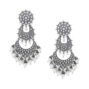 Accessher Traditional Indian Silver Oxidized Chandelier Earrings for Women