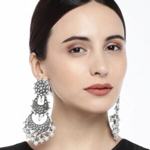 Accessher Traditional Indian Silver Oxidized Chandelier Earrings for Women