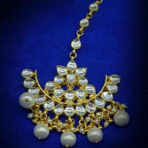 AccessHer Traditional Jewellery Gold Plated Jadau Kundan Jhoomar Maang Tikka for Women and Girls Pack of 1