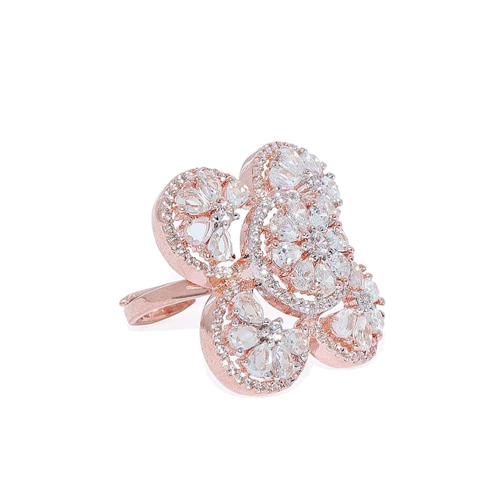 Accessher American Diamond Rose Gold Cocktail Finger Ring