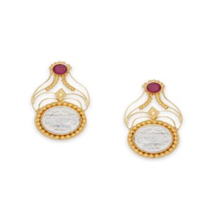 Traditional Gold Plated Coin Design Ruby Stone Studded Dangle Earrings for Women