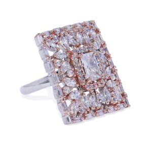 American Diamond Studded Rose Gold Plated Finger Ring for Women