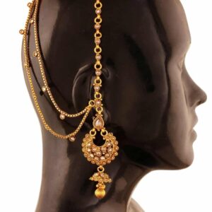 Antique Traditional Gold Plated Rajwadi Semi-Precious Stone Statement Dangle Earring with Long Chain for Women