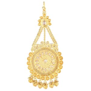 Antique gold jhoomar passa with dangling drops