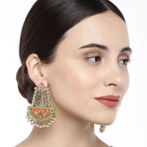 Traditional Gold Plated Ethnic Multicolour Meenakari Embedded Dangle Earrings with Pearls for Women