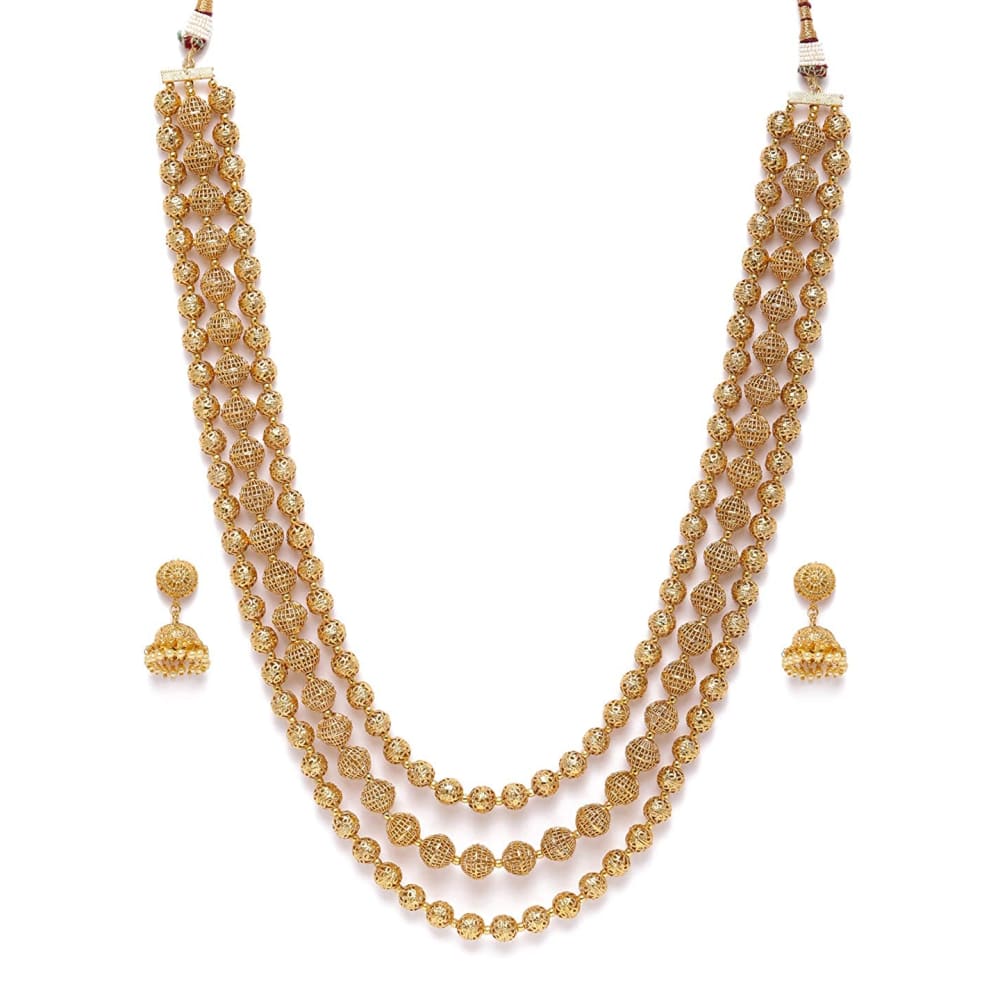 Ethnic Golden Filigree Beads Necklace Set For Women