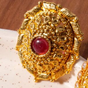 Antique Gold Plated Finger Ring with Ruby for Women