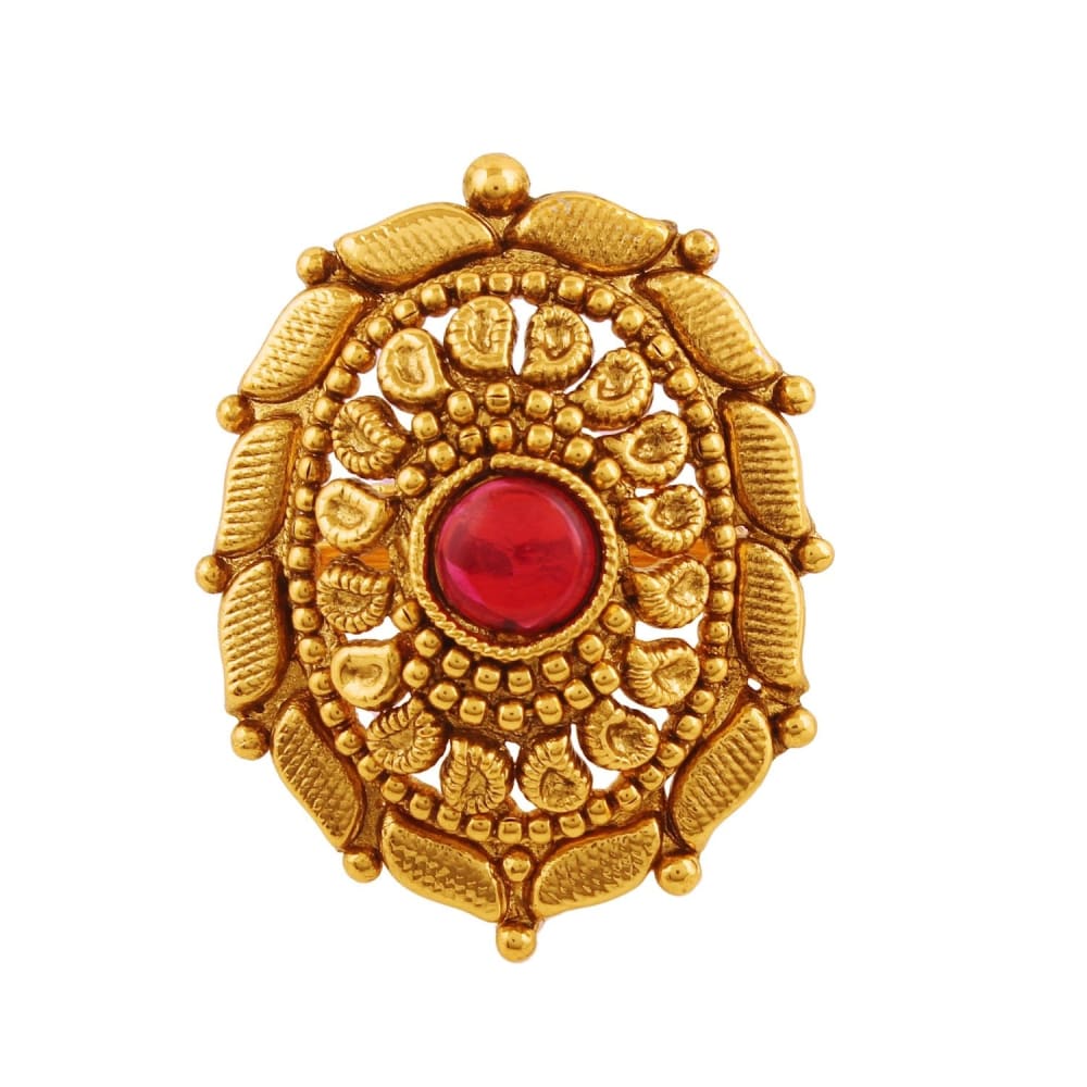AccessHer Antique Gold Plated Finger Ring with Ruby for