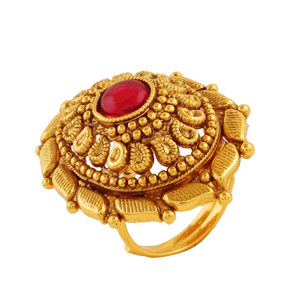 AccessHer Antique Gold Plated Finger Ring with Ruby for