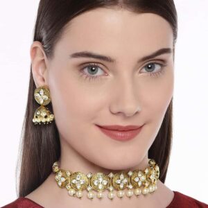 Antique Gold Plated Kundan Choker Necklace Set for Women