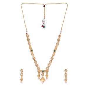 Antique Matt Gold Finish Kundan Long Necklace Set for Women