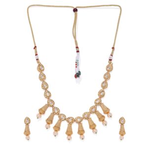 Antique Matt Gold Finish Kundan Necklace Set for Women