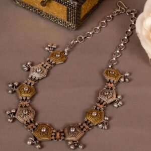 Antique Oxidised Dual Tone Necklace Set for Women