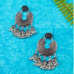 Antique Oxidized Chandbali Style Dangle Jhumki Earrings for Women