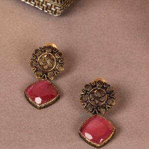 Antique Oxidized Stud Drop Earrings for Women