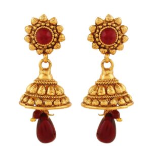 Traditional Ethnic Gold Plated Antique Royal Ruby Jhumki Earrings for Women