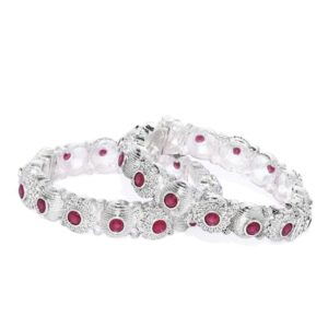 Antique Silver Plated Ruby Studded Bangles Set of 2 for Women