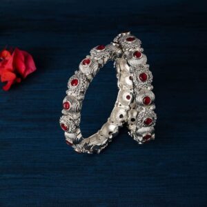 Antique Silver Plated Ruby Studded Bangles Set of 2 for Women