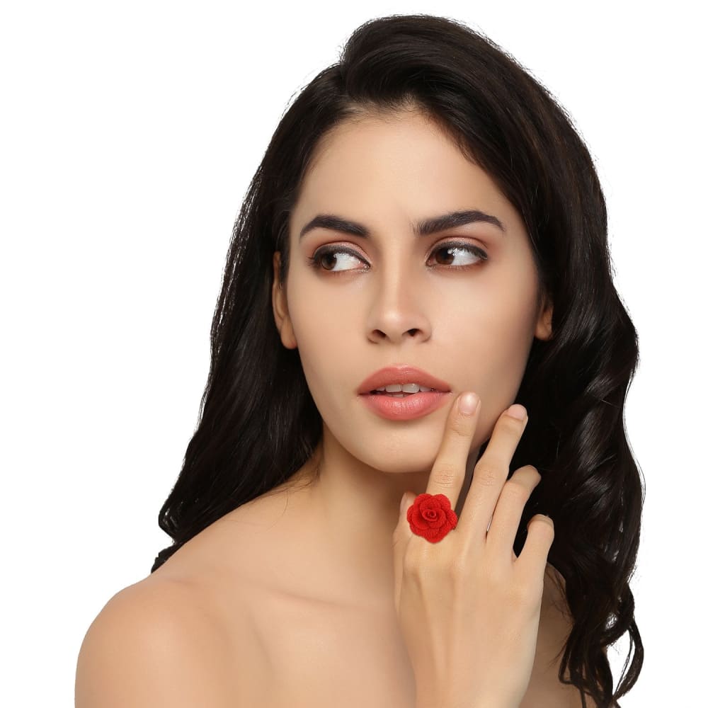 ACCESSHER Valentine Gift Red Rose Adjustable Finger Ring for