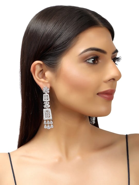Chandelier Style American Diamond Studded Drop Earrings