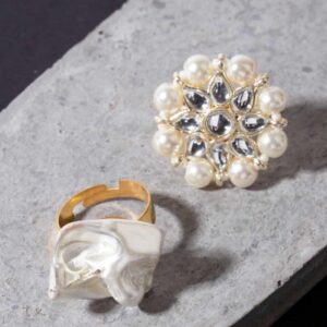 Baroque Pearl and Pearl Studded Adjustable Finger Ring Combo Set of 2 for Women