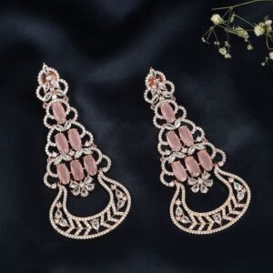Rose Gold Drop Earrings with Pink Semi-Precious Stones