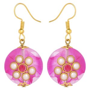 Beads Stones Used Pink Kundan bead drop earrings