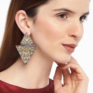 Black and Gold Delicate Triangular Filigree Earrings for Women