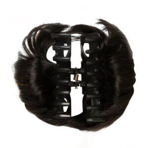 Black & Blonde Dual Tone Colour Hair Bun Extension Wig with Large Black Clutcher for Women